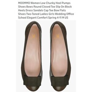 MOOMMO Women Matte Brown Low  Block Heel Pumps Bow Round Toe Shoes Size 9.5